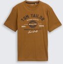 TOM TAILOR Herren T-Shirt mit Logo-Print, braun, Logo Print, Gr. S