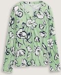 TOM TAILOR Damen Henley Langarmshirt mit Muster, grün, Geblümt, Gr. M