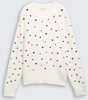 TOM TAILOR DENIM Damen Relaxed Fit Strickpullover mit Stickereien, weiß, Gemustert, Gr. S