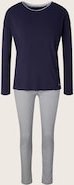 TOM TAILOR Damen Pyjama-Set mit Streifenhose, blau, Logo Print, Gr. 44