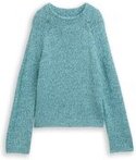 TOM TAILOR Damen Loose Fit Strickpullover mit Wollanteil, blau, Meliert, Gr. S