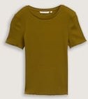 TOM TAILOR DENIM Damen T-Shirt mit Rippstruktur, grün, Uni, Gr. M