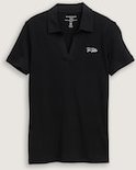 TOM TAILOR Damen Basic Poloshirt mit Logo-Stickerei, schwarz, Uni, Gr. S