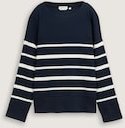TOM TAILOR Damen Ripp Langarmshirt mit Streifenmuster, blau, Gestreift, Gr. XXXL