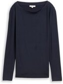 Thumbnail - TOM TAILOR Damen Slim Fit Langarmshirt mit U-Boot-Ausschnitt, blau, Uni, Gr. S