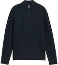 TOM TAILOR Herren Soft-Touch Troyer Strickpullover, blau, Meliert, Gr. XXL