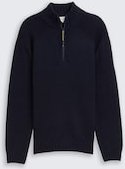 TOM TAILOR Herren Troyer Strickpullover mit Ripp-Details, blau, Meliert, Gr. XL