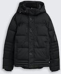TOM TAILOR Herren Puffer-Jacke mit abnehmbarer Kapuze, schwarz, Uni, Gr. M