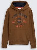 TOM TAILOR Herren Hoodie Sweatshirt mit Logo-Print, braun, Logo Print, Gr. XXXL
