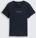 TOM TAILOR Damen T-Shirt mit Logo-Print, blau, Uni, Gr. XS