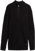 TOM TAILOR DENIM Herren Troyer Strickpullover mit Reißverschluss, schwarz, Uni, Gr. XXL