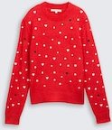 TOM TAILOR DENIM Damen Relaxed Fit Strickpullover mit Stickereien, rot, Gemustert, Gr. M