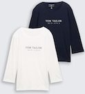 TOM TAILOR Damen Langarmshirt im 2er-Pack, blau, Uni, Gr. XXL