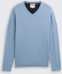 TOM TAILOR Herren Strickpullover mit V-Ausschnitt aus Baumwolle, blau, Meliert, Gr. L