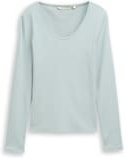 Thumbnail - TOM TAILOR DENIM Damen Slim Fit Langarmshirt mit Rippstruktur, blau, Uni, Gr. XS