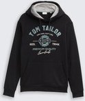 TOM TAILOR Herren Hoodie Sweatshirt mit Logo-Print, schwarz, Uni, Gr. L