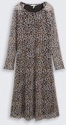 TOM TAILOR DENIM Damen Mesh Midi-Kleid mit Muster, braun, Animalprint, Gr. XS