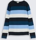 TOM TAILOR Damen Strickpullover mit Rundhalsausschnitt, blau, Gestreift, Gr. XXXL