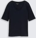 TOM TAILOR Damen T-Shirt mit V-Ausschnitt, blau, Uni, Gr. XS