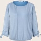 TOM TAILOR DENIM Damen Loose Fit Langarmshirt mit Raffärmeln, blau, Gestreift, Gr. XS