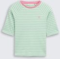 TOM TAILOR DENIM Damen T-Shirt mit Streifenmuster, grün, Gestreift, Gr. L