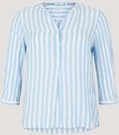 TOM TAILOR Damen Plus Size - Henleybluse mit Streifenmuster, blau, Gestreift, Gr. 50