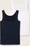 TOM TAILOR Damen Basic Top im 2er-Pack, blau, Uni, Gr. XXXL