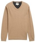 TOM TAILOR Herren Strickpullover mit V-Ausschnitt, braun, Meliert, Gr. S