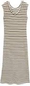 TOM TAILOR DENIM Damen Midi-Kleid mit Streifenmuster, grün, Gestreift, Gr. S