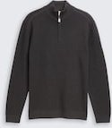 TOM TAILOR Herren Troyer Strickpullover aus Baumwolle, schwarz, Uni, Gr. M