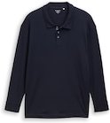 TOM TAILOR Herren Plus Size - Langarm Poloshirt mit Waffelstruktur, blau, Uni, Gr. 3XL