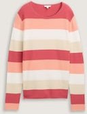 TOM TAILOR Damen Strickpullover mit Rundhalsausschnitt, rot, Gestreift, Gr. XXL