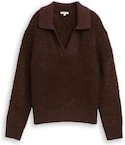 TOM TAILOR Damen Bouclé Strickpullover mit Kragen, braun, Meliert, Gr. L