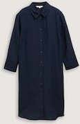 TOM TAILOR Damen Blusenkleid mit Leinenanteil, blau, Uni, Gr. 36