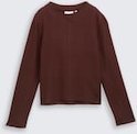 TOM TAILOR Damen Cropped Strickpullover mit Stehkragen, braun, Meliert, Gr. XXL