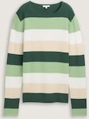 TOM TAILOR Damen Strickpullover mit Rundhalsausschnitt, grün, Gestreift, Gr. L