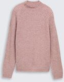 TOM TAILOR DENIM Damen Relaxed Fit Strickpullover mit Stehkragen, rosa, Meliert, Gr. XL