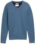 TOM TAILOR Herren Strickpullover mit V-Ausschnitt aus Baumwolle, blau, Meliert, Gr. S