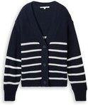 TOM TAILOR DENIM Damen Cardigan mit V-Ausschnitt, blau, Gestreift, Gr. S