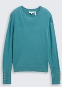 TOM TAILOR Damen Strickpullover mit Knopf-Details, blau, Uni, Gr. XXXL