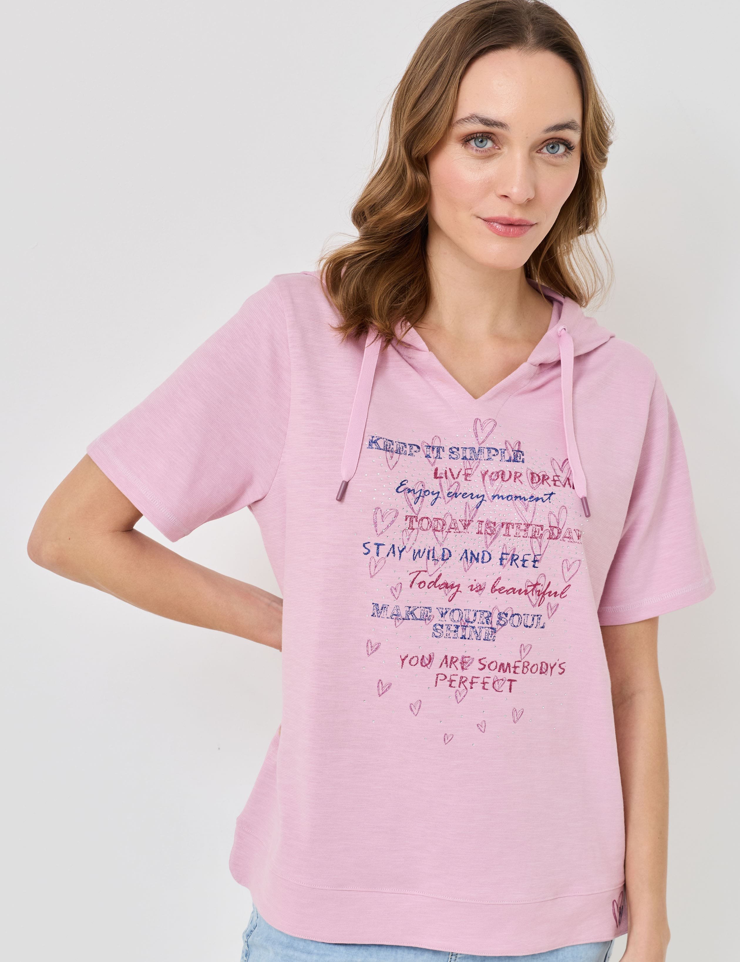 T-Shirt mit Kapuze und Print