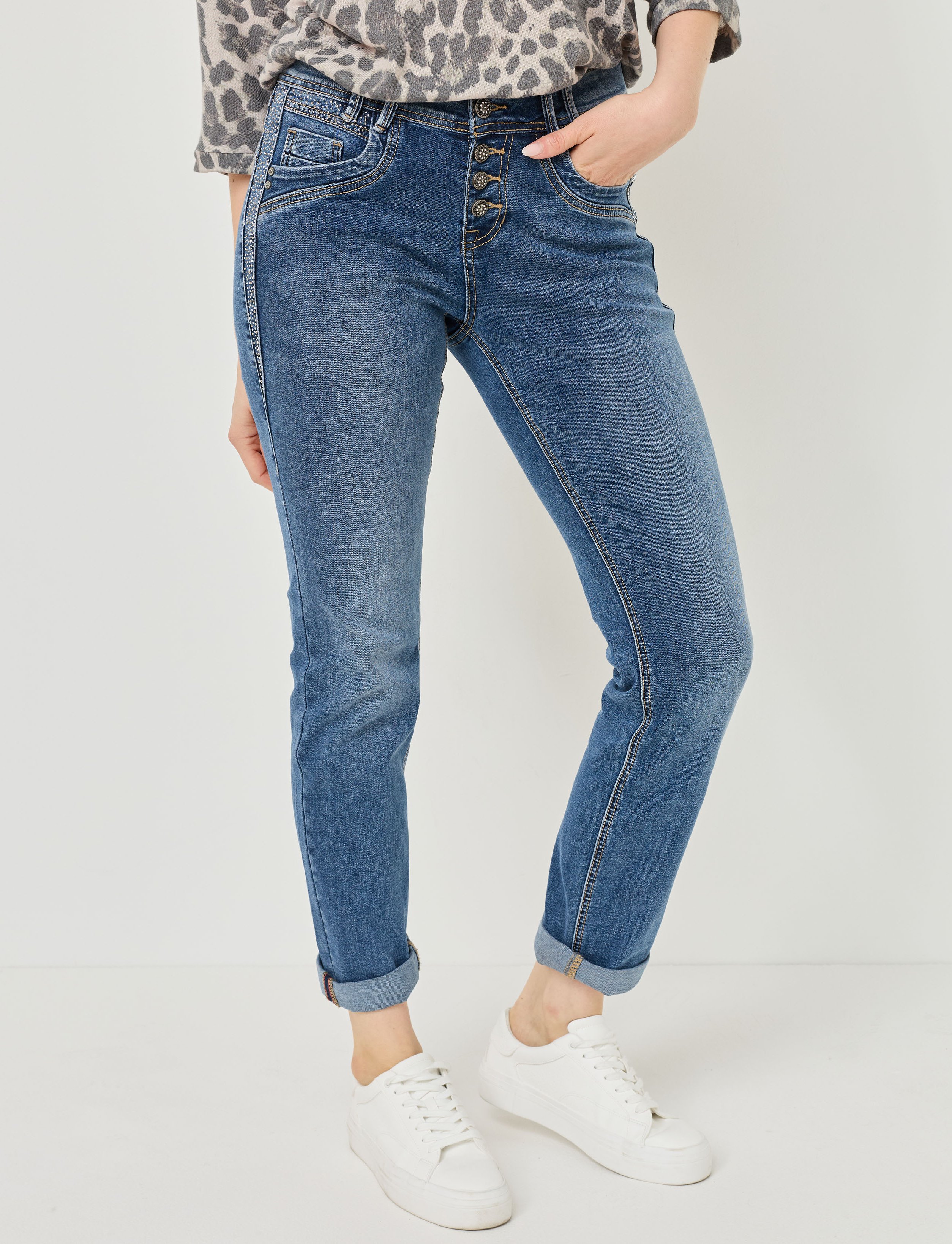 Slim Fit Jeans mit Glitzerdetails