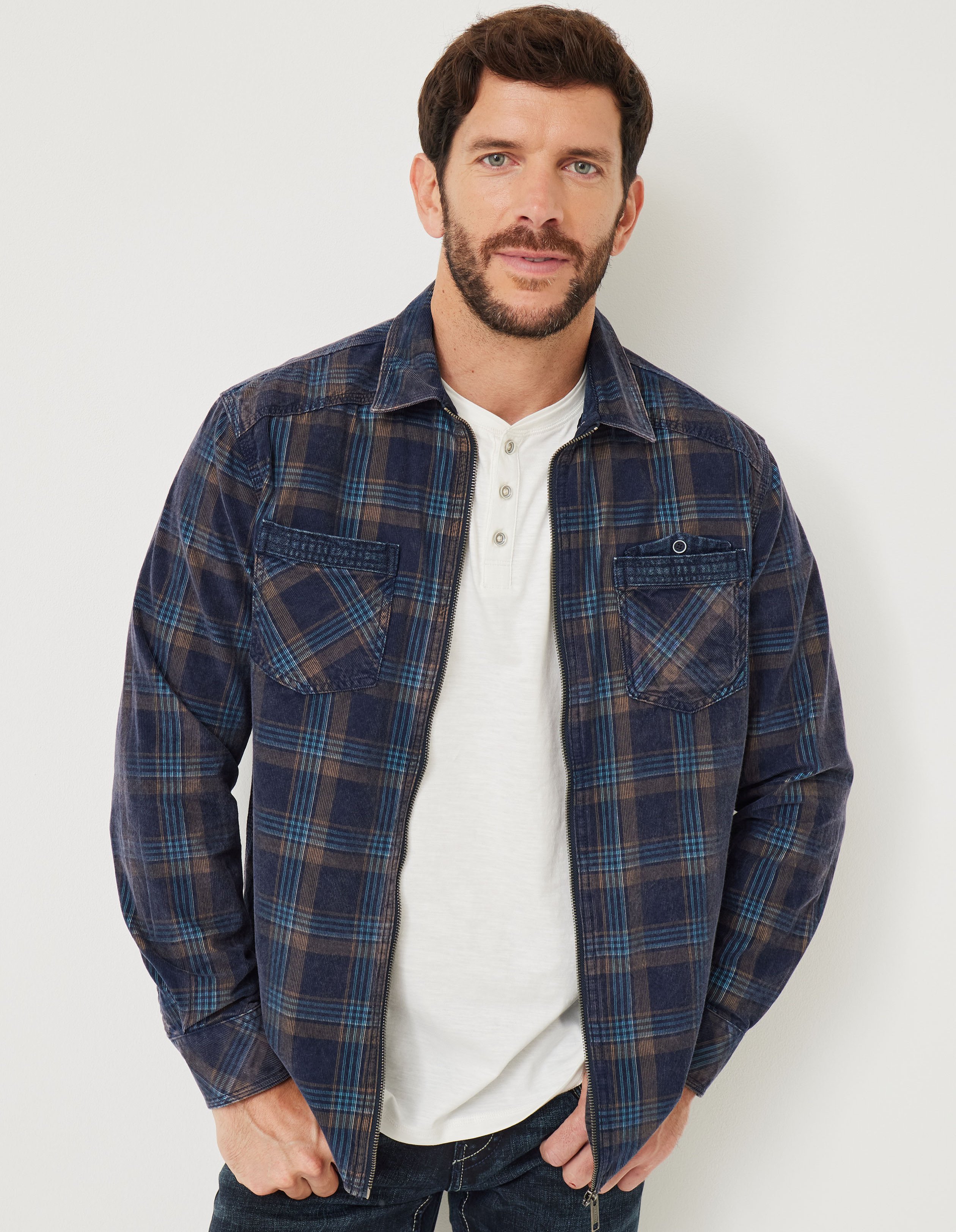 Kariertes Cordhemd mit Zipper