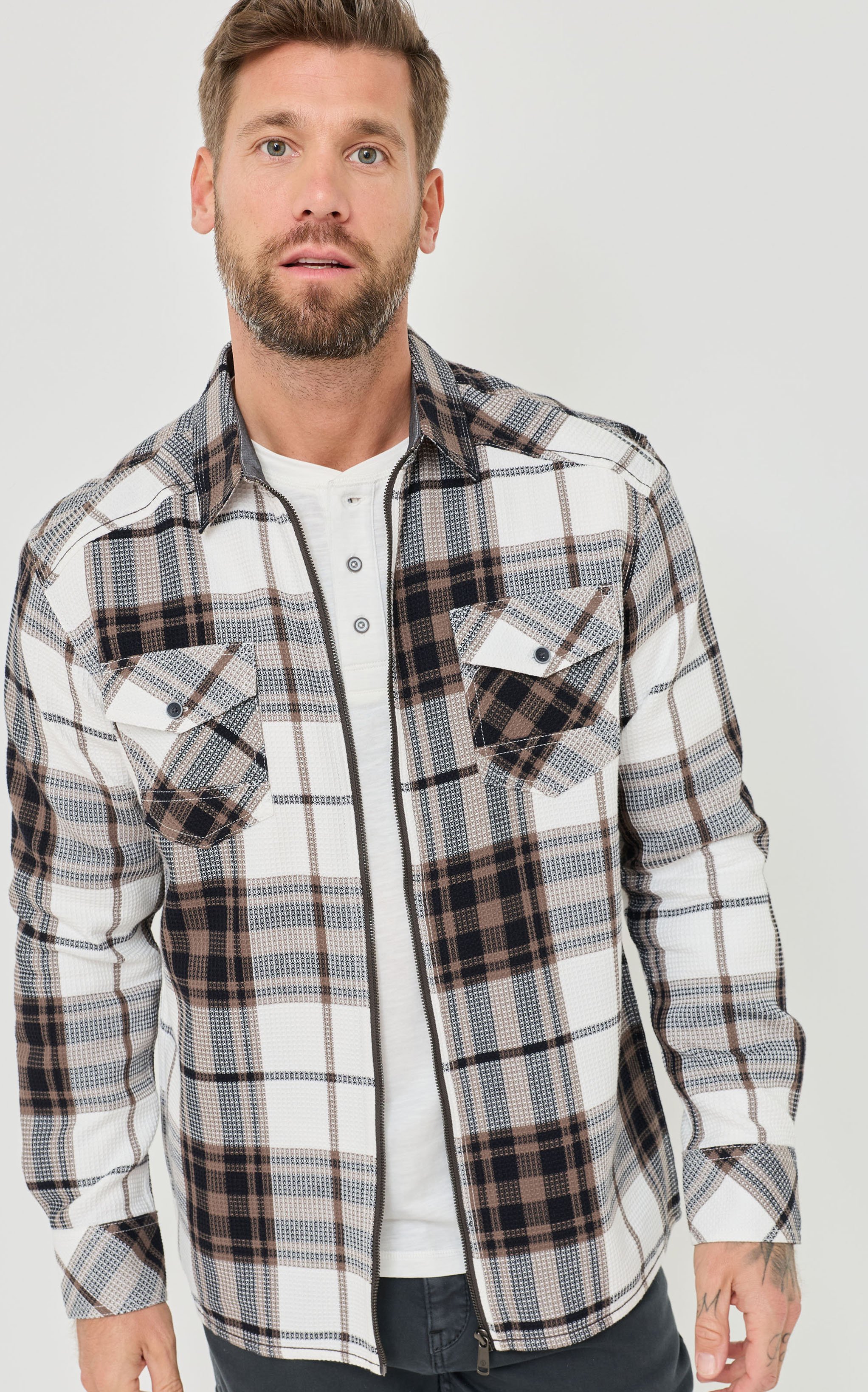 Karo-Hemd mit Zip, Overshirt-Style