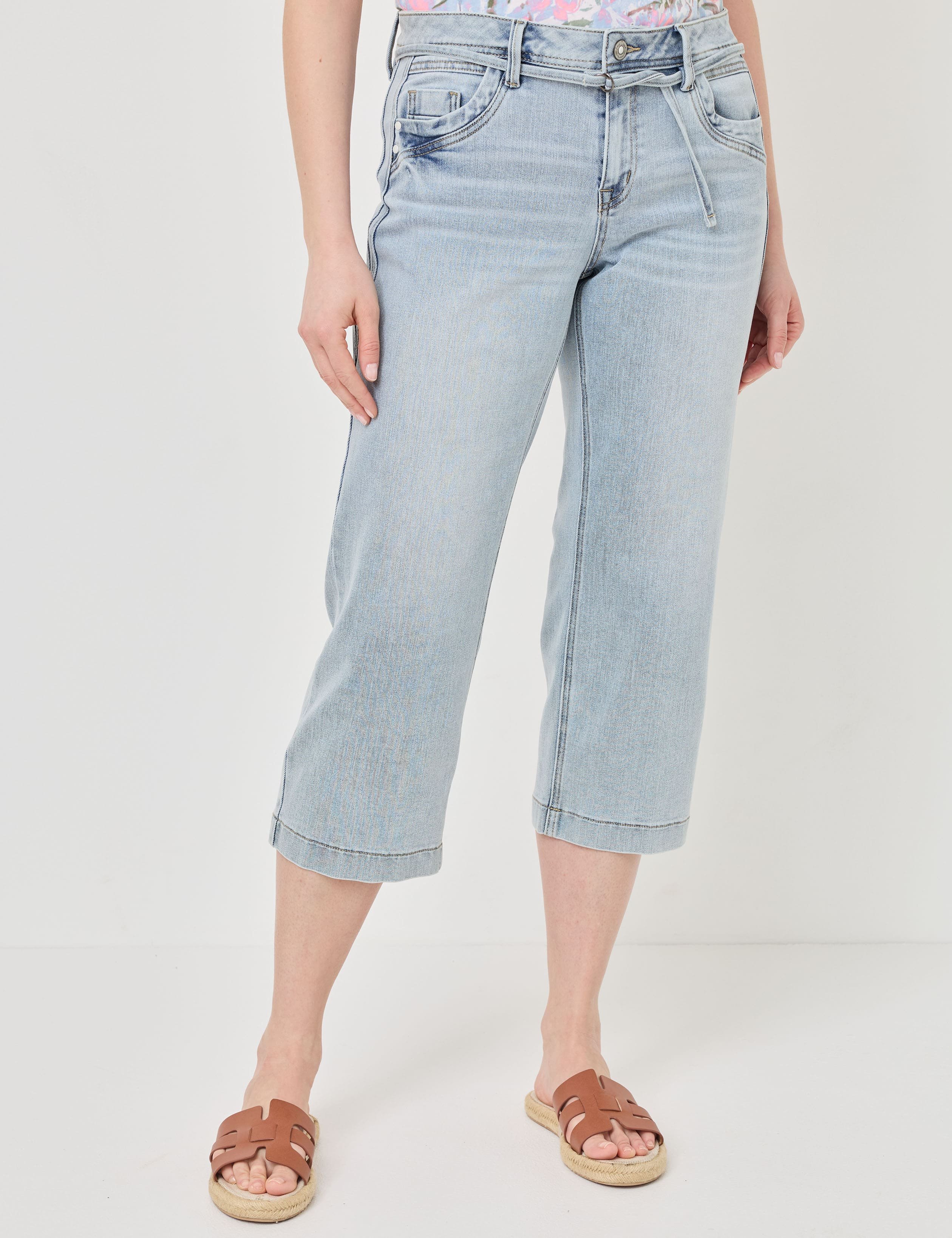 7/8 Jeans Wide Leg, mit Bändchen