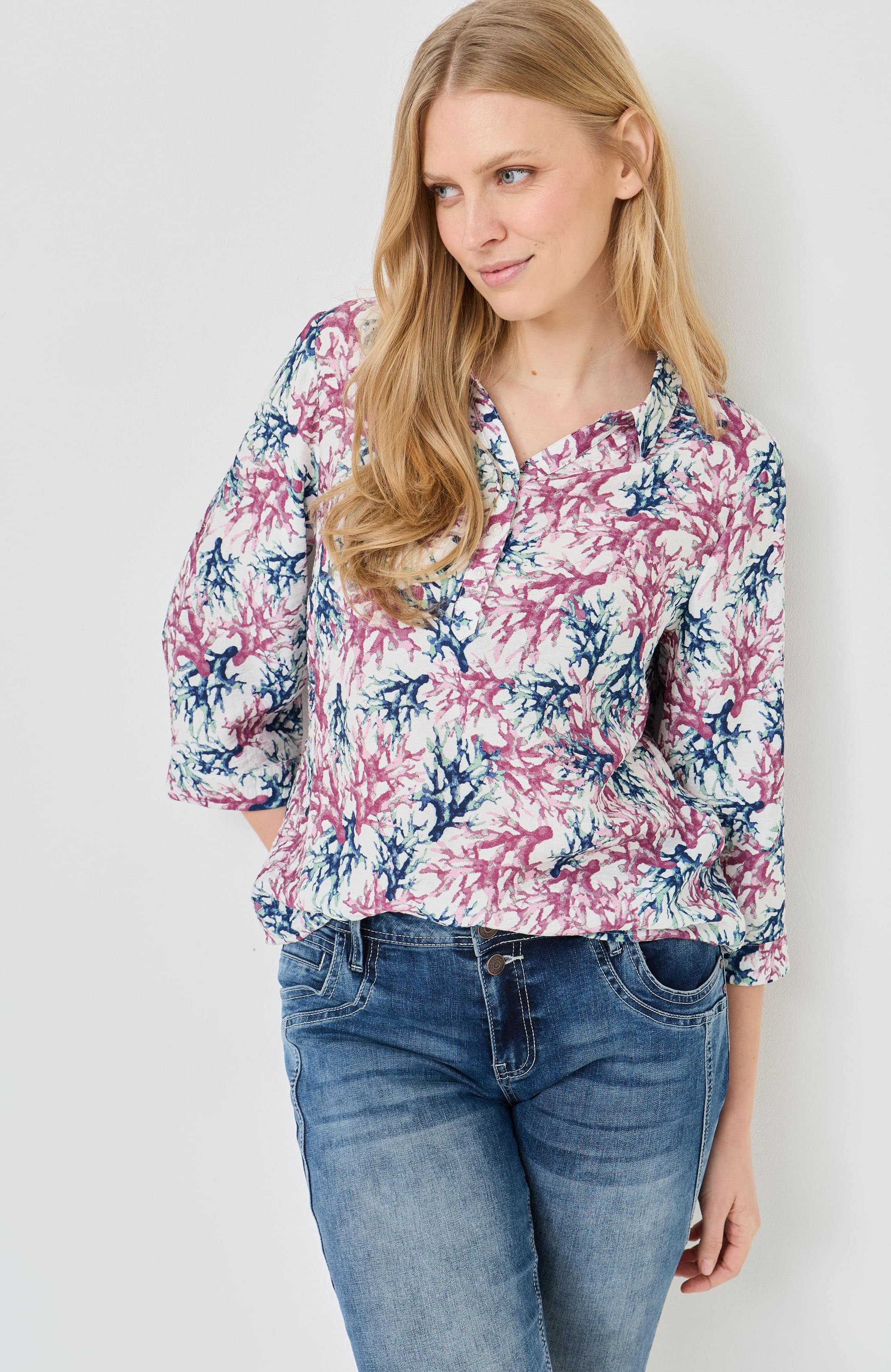 Modisch bedruckte Bluse, 3/4 Arm