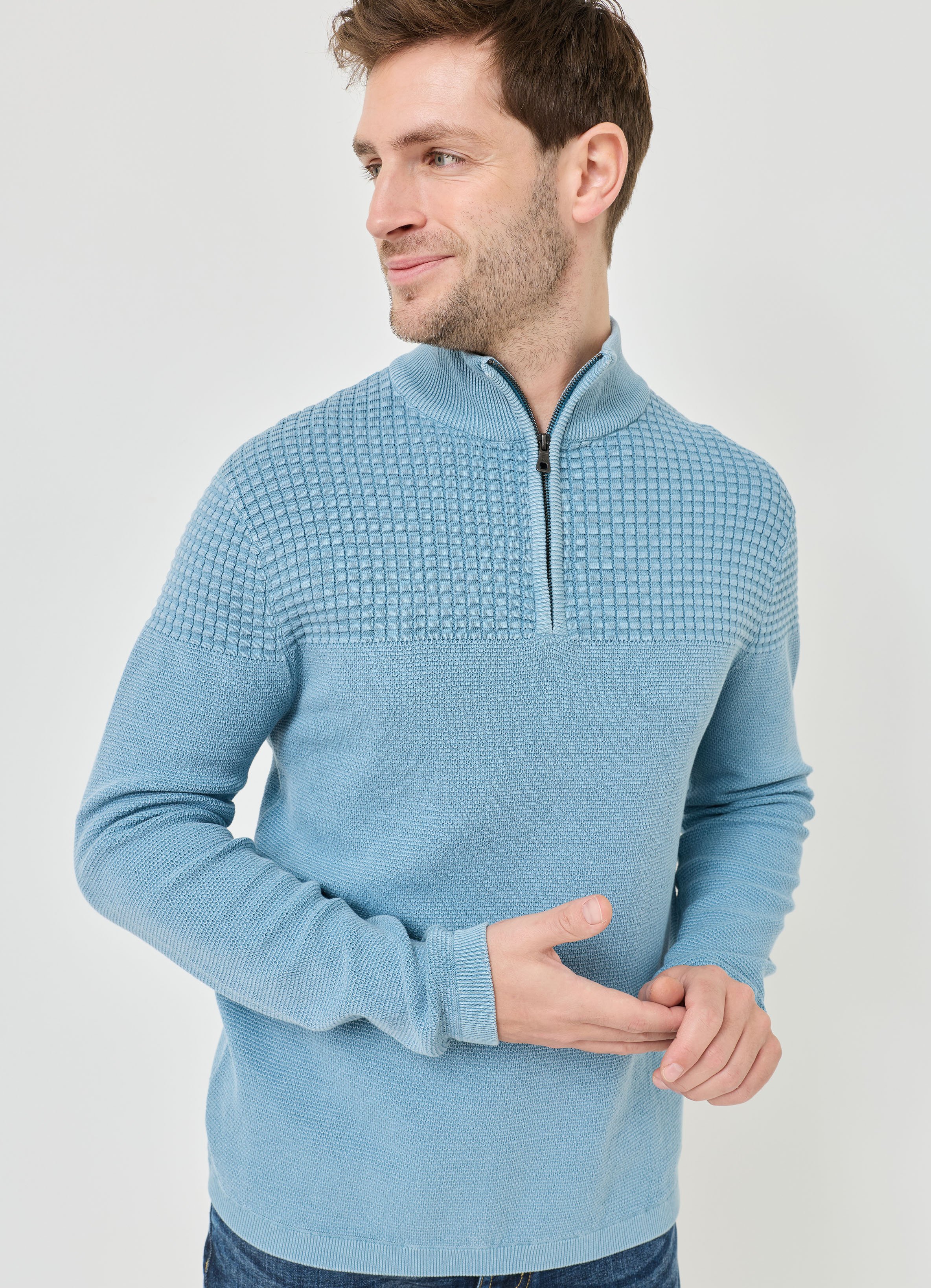 Strick-Pullover, Zip-Troyer-Kragen