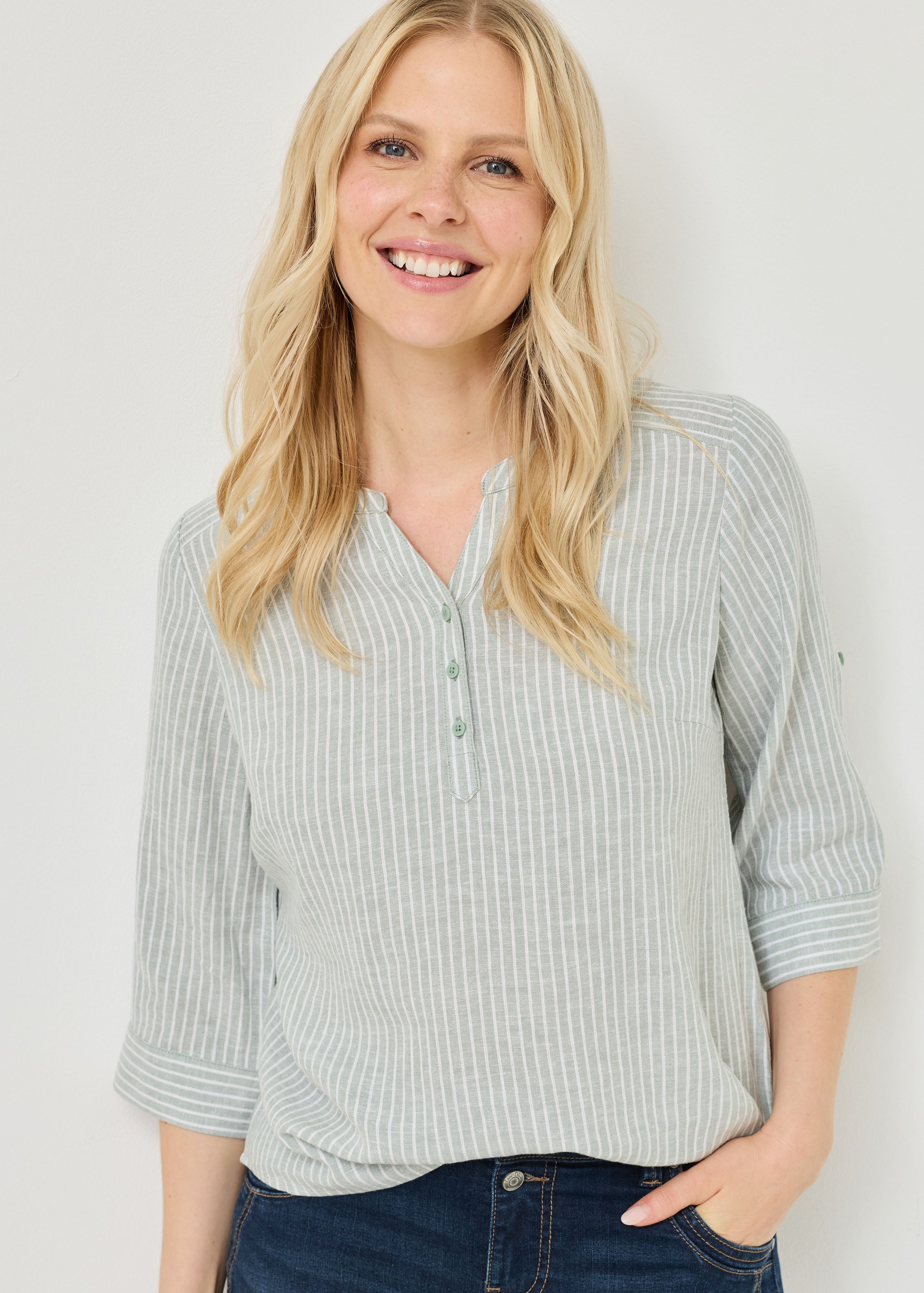 Gestreifte Bluse aus Leinen-Mix