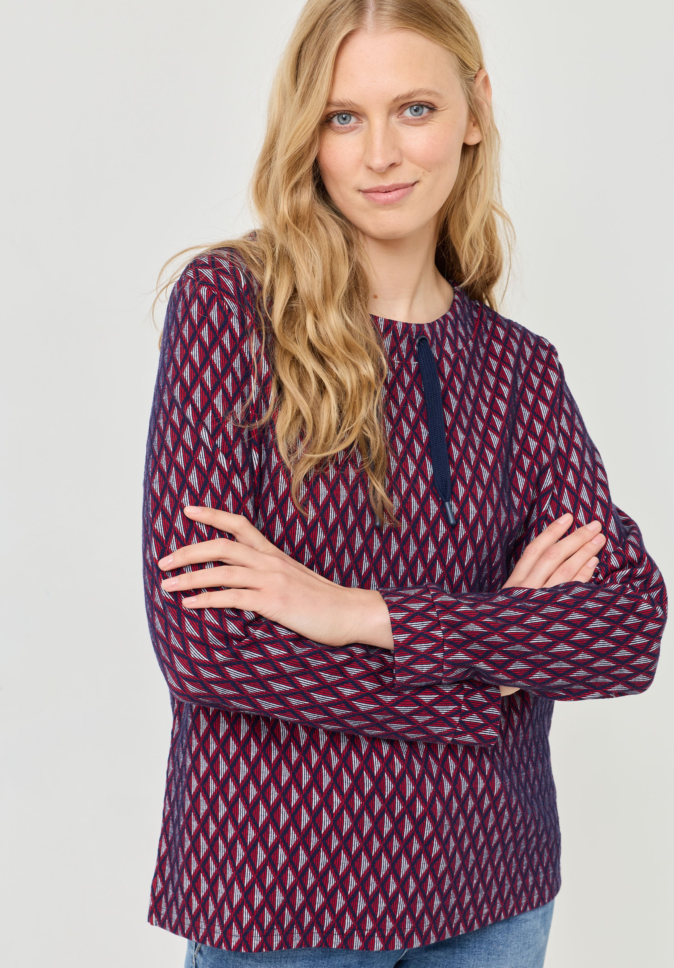 Stehkragen-Shirt mit Muster