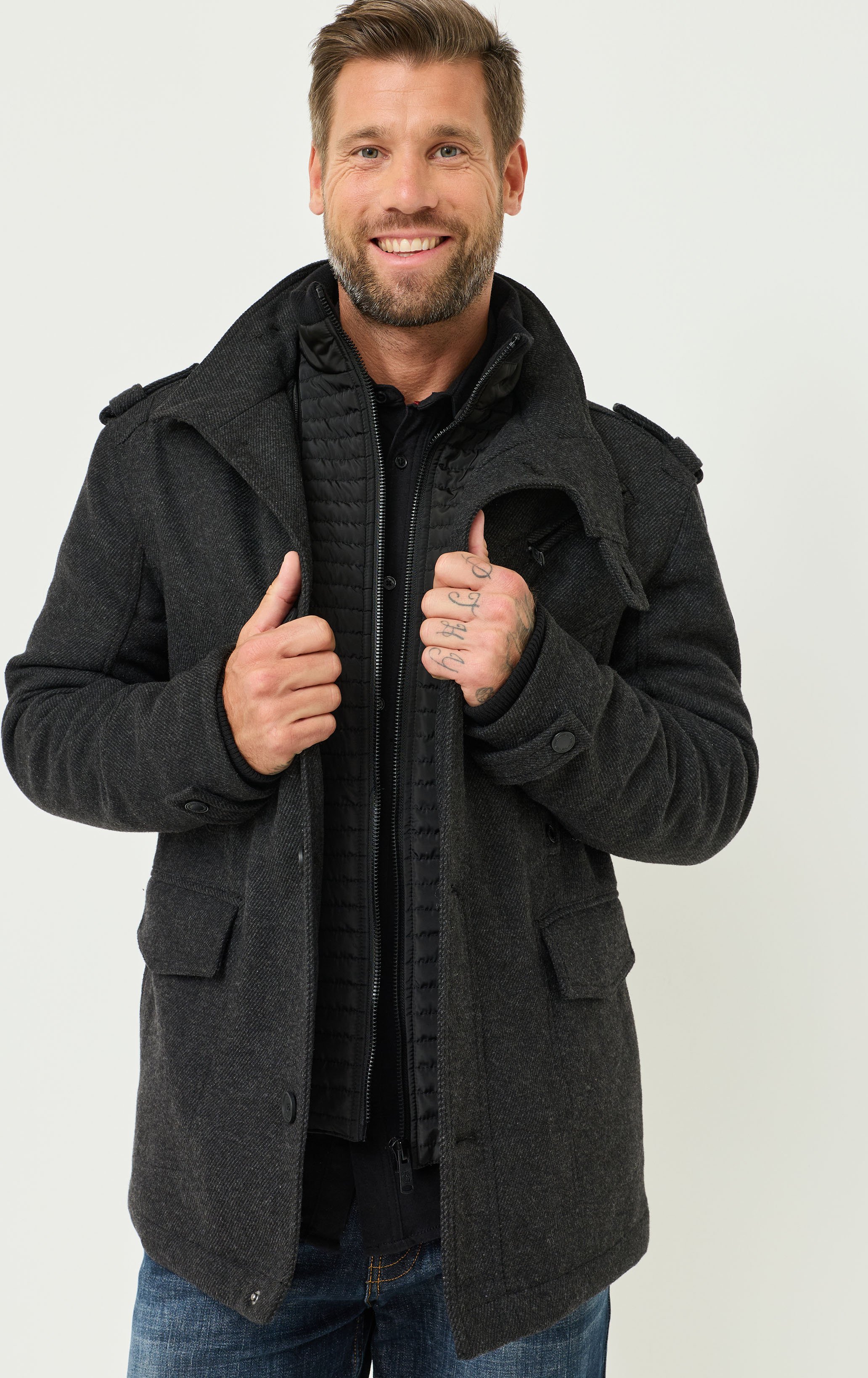 Mantel aus Woll-Mix mit Einsatz